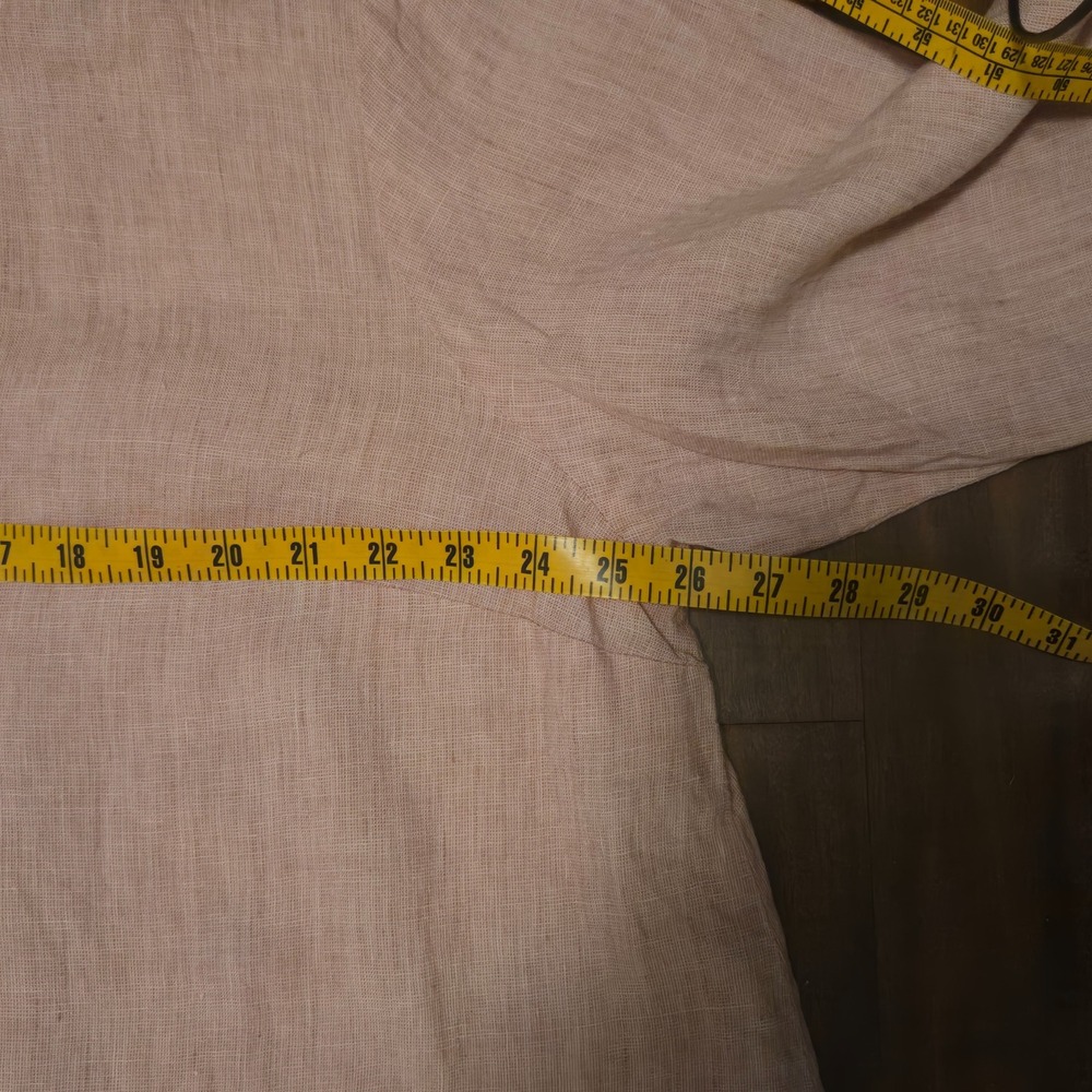FLAX Linen Tunic Top Womens 1G Dusty Pink Button Down Mandarin Collar 3/4 Sleeve - Picture 6 of 8